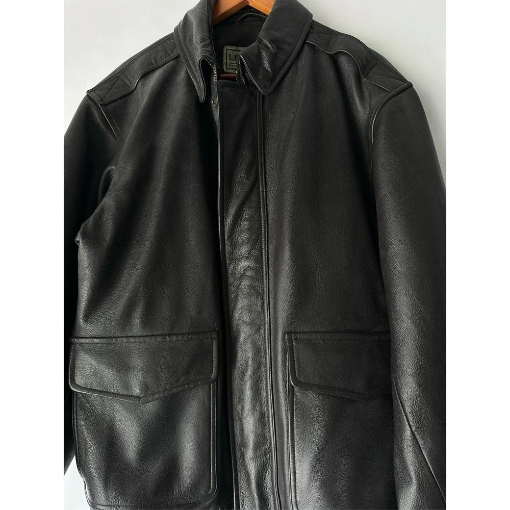 LL Bean Mens Brown Goatskin Leather A-2 Bomber Flight Jacket Size L Tall